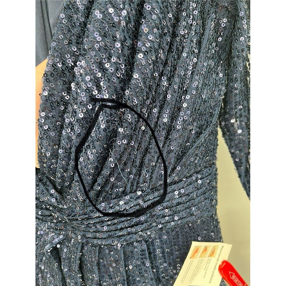 MAC DUGGAL 26555 SEQUINED LONG SLEEVE MIDNIGHT MIDI DRESS SZ 6 - Picture 2 of 6